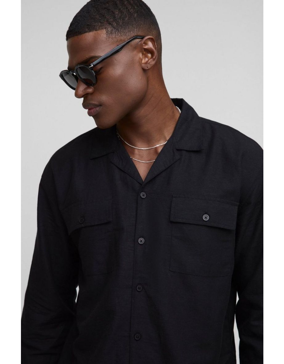 Oversized Linen Blend Cargo Pocket Shirt & Trouser Set - 2