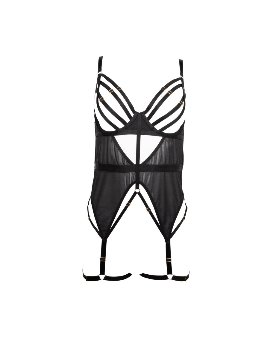 Chantal Black Wired Mesh Basque with Leg Harness