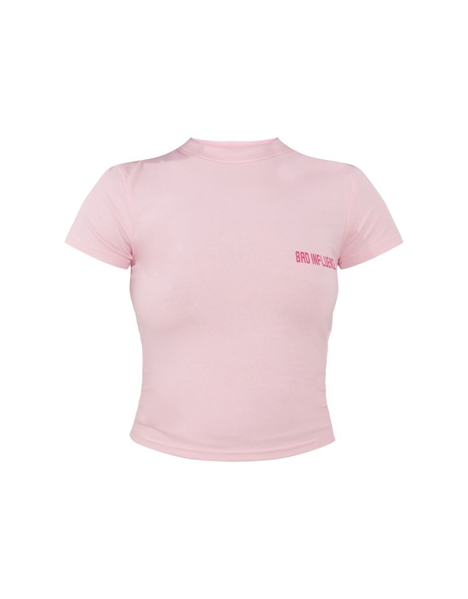 Pink Bad Influence Printed Long Fitted T Shirt - 4