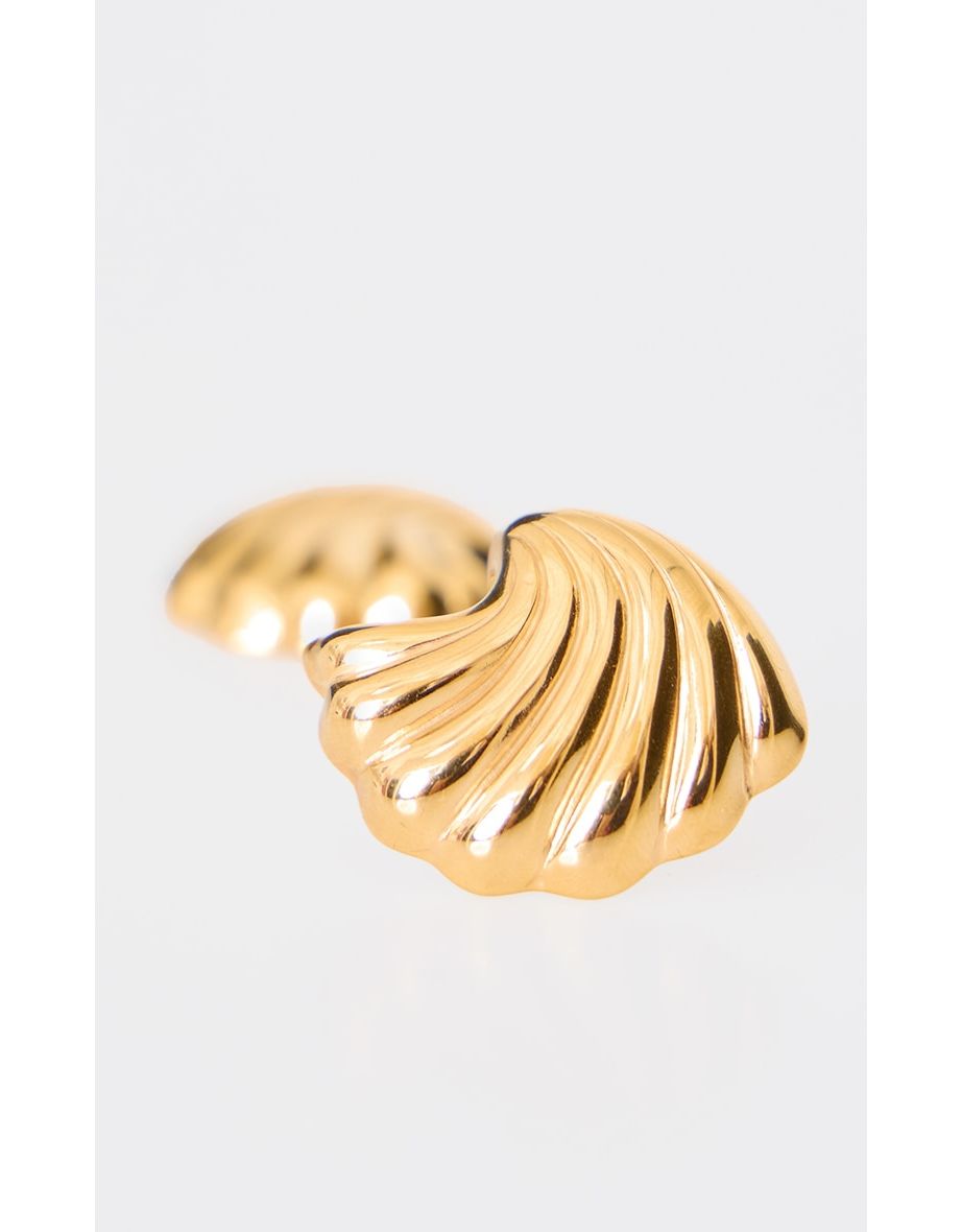 Gold Water Resistant Ridge Flare Stud Earrings - 2