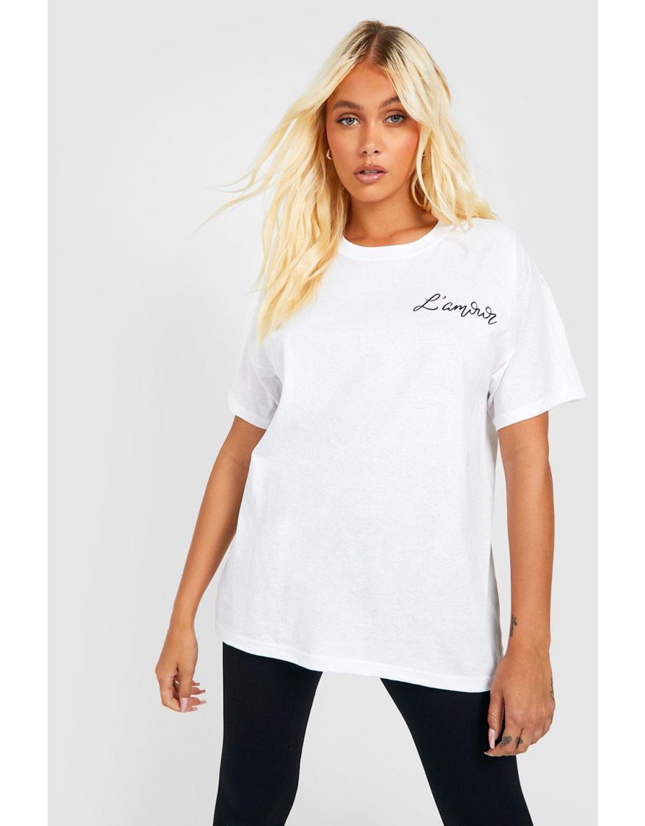 Lamour Slogan Pocket Print Oversized T-shirt - white