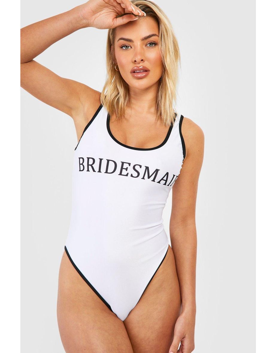Bridesmaid Contrast Binding Swimsuit - white