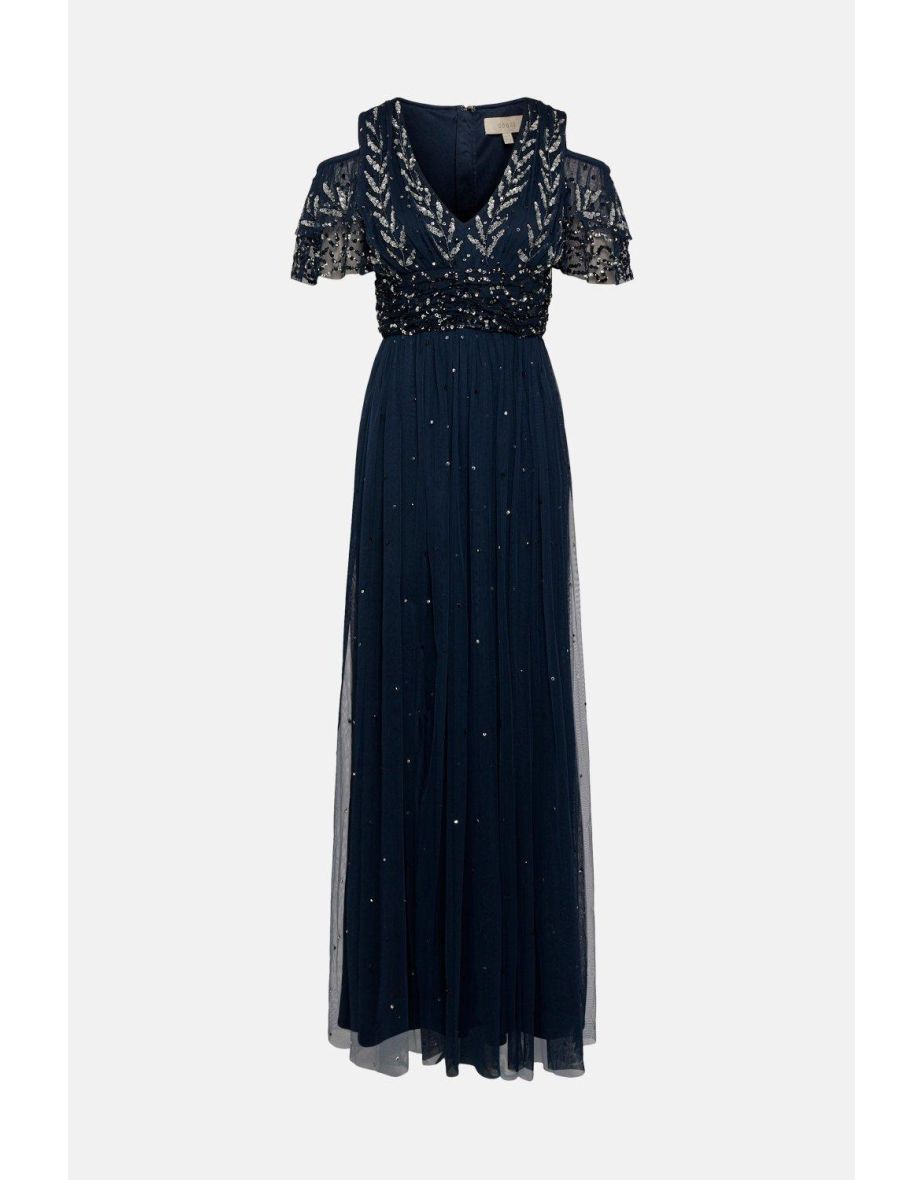 Cold Shoulder Embellished Maxi Dress - 3