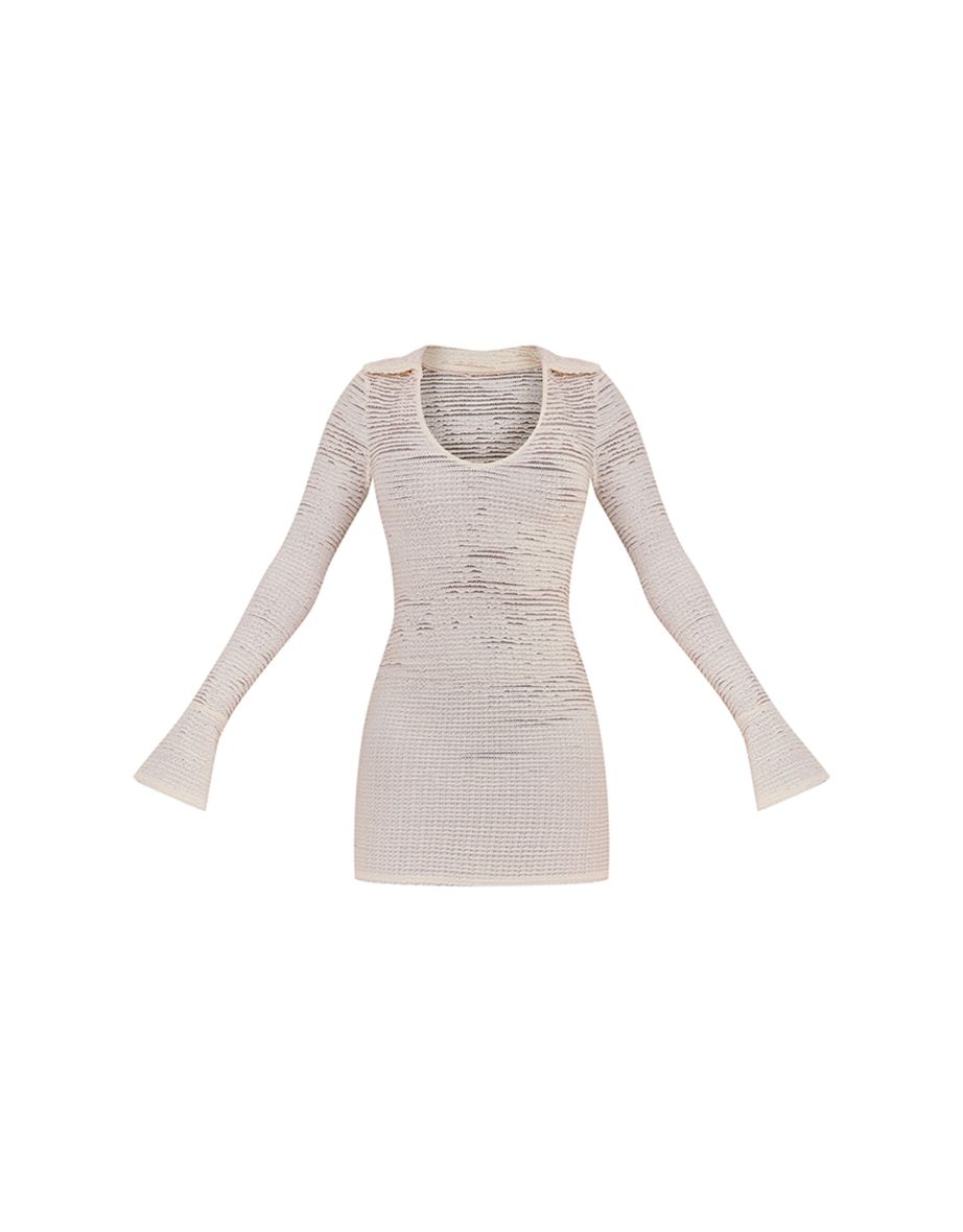 Tall Cream Textured Mini Dress - 4