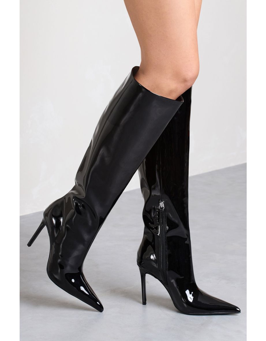 Over It | Black Fitted Over-Knee Pointed Heeled Boots - 5