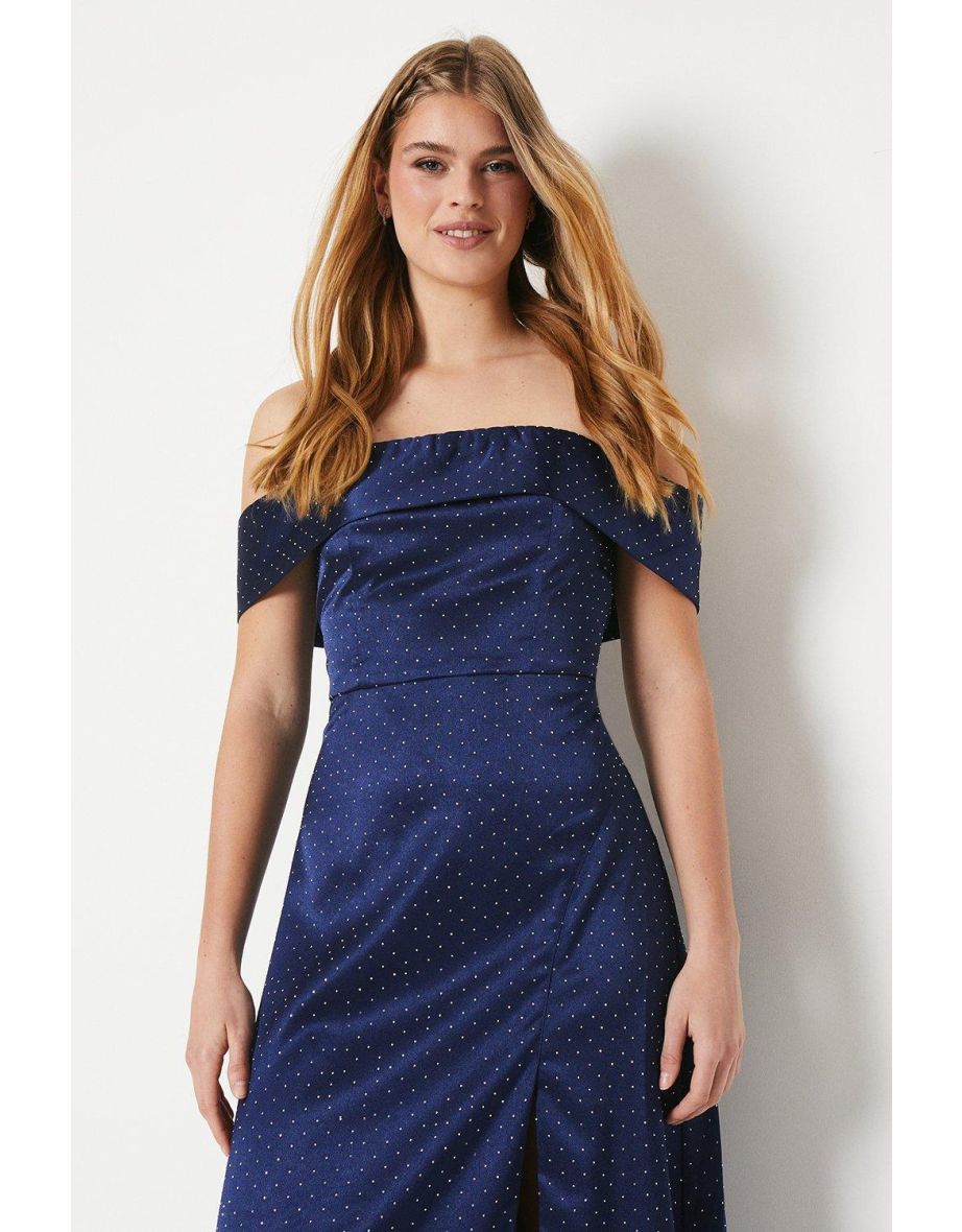 Debut London by Coast Bardot Satin Diamante Prom Dress - navy - 3