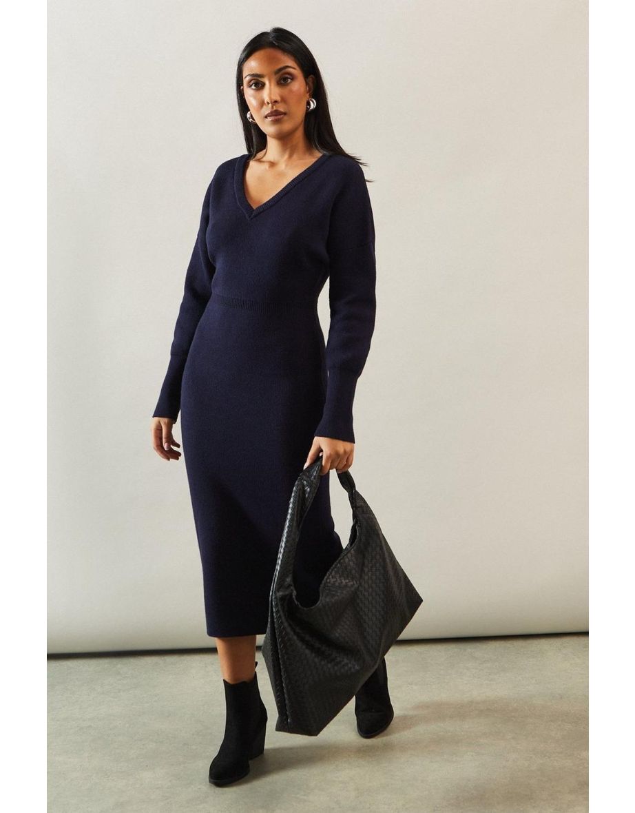 Petite V Neck Batwing Knitted Midaxi Dress