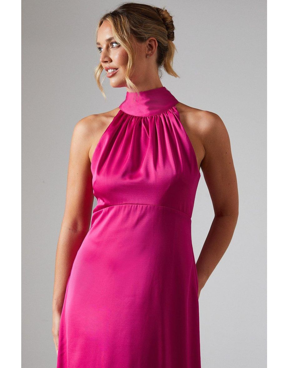 Satin Halter Neck Midaxi Bridesmaids Dress - 3