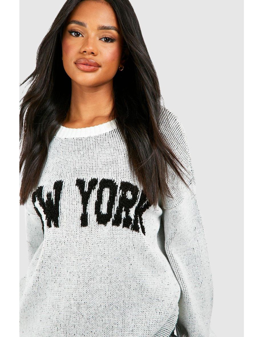 Textured New York Slogan Jumper - ivory - 3