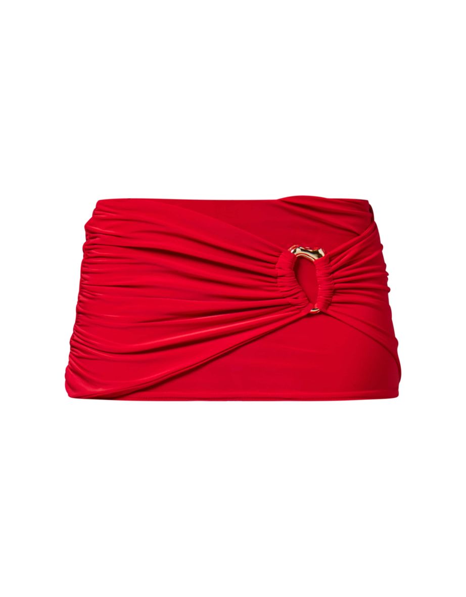 Red Slinky Ring Detail Low Rise Micro Mini Skirt - 5