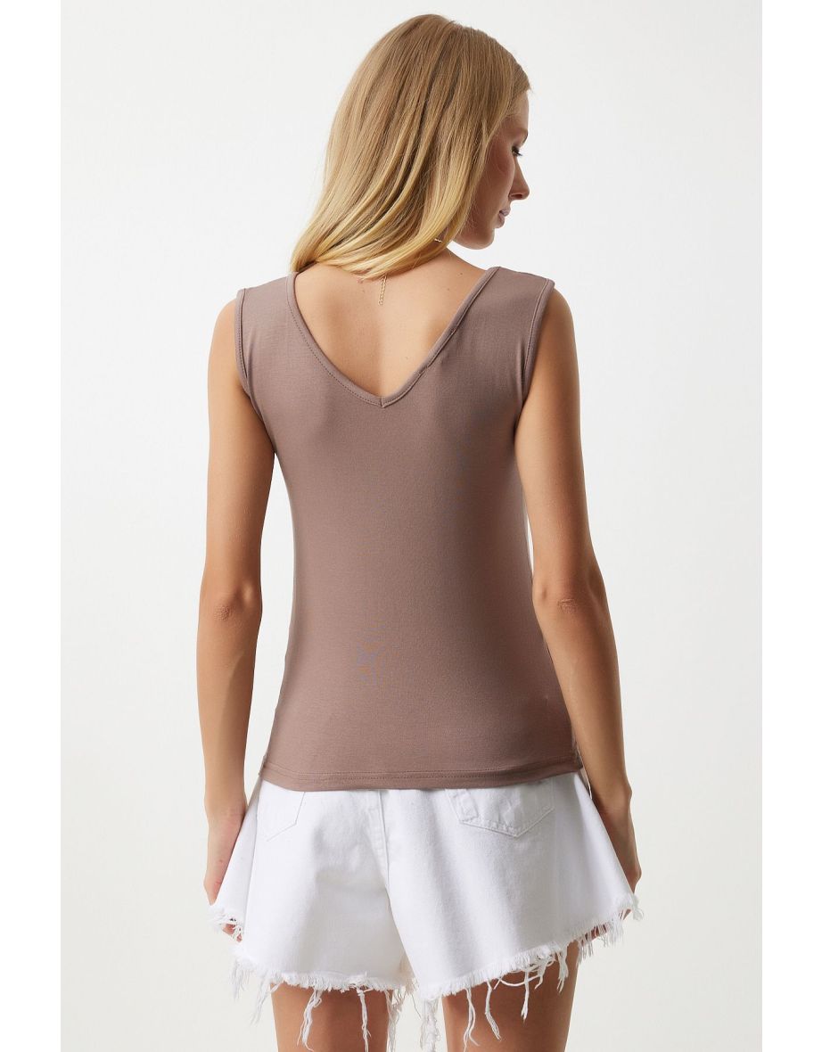 Women's Mink Deep Front Back V Neck Viscose Blouse - 2