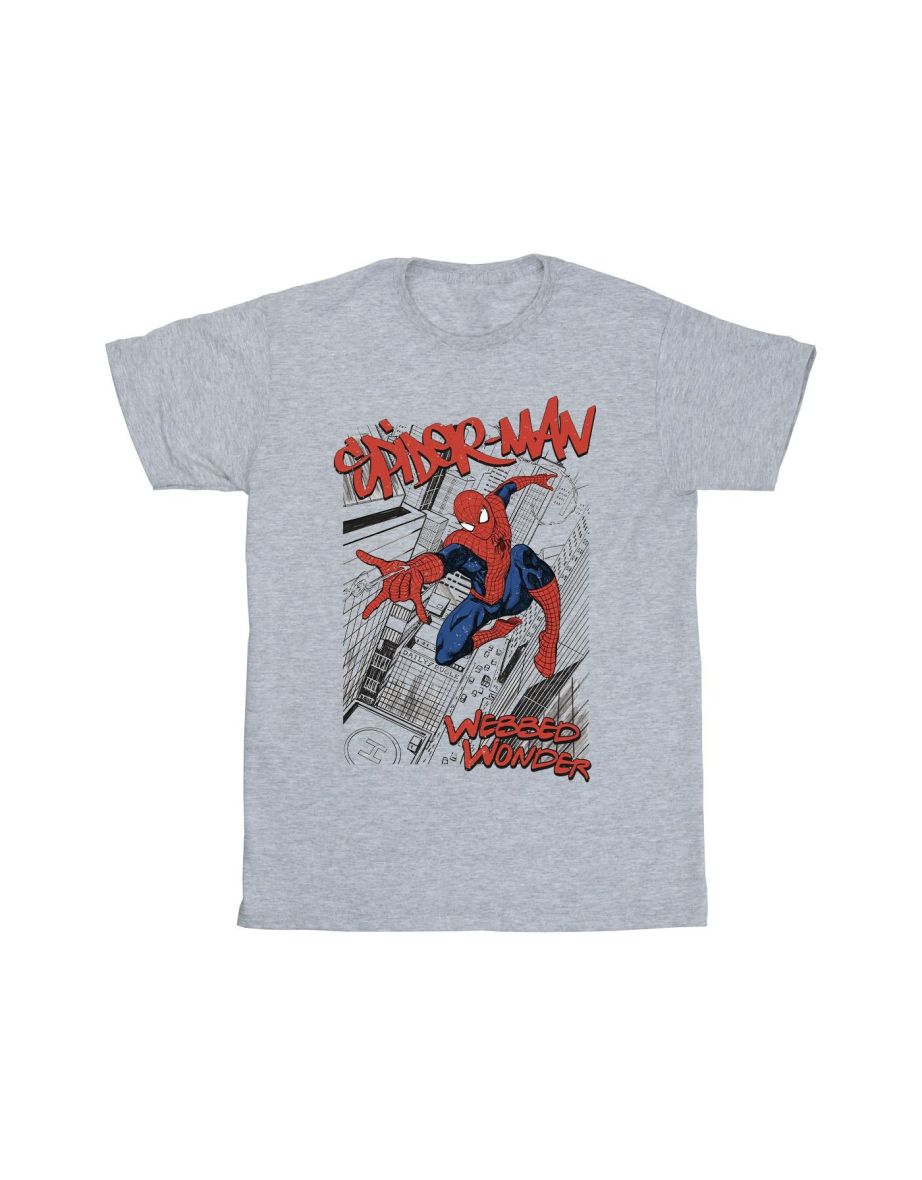 Marvel Boys Spider-Man Sketch City T-Shirt - Sports Grey