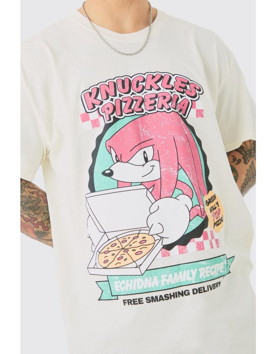 Oversized Sonic Knuckles Pizza License T-shirt - ecru - 2
