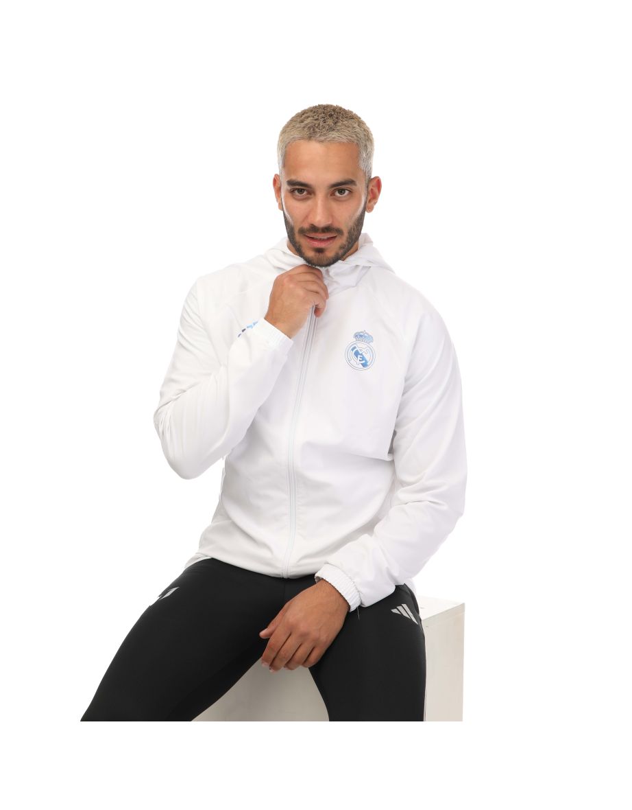 Men's adidas Real Madrid Windbreaker Hooded Jacket in White - 3