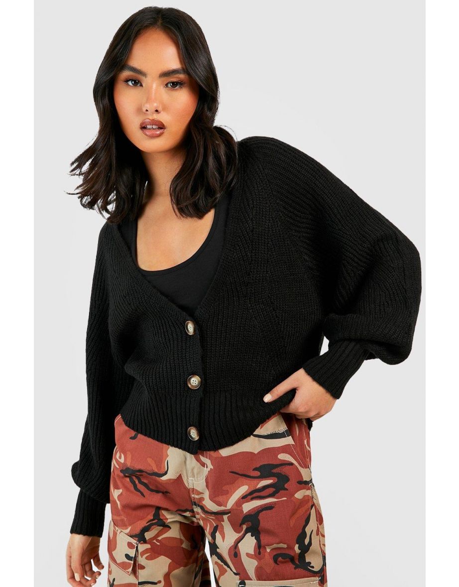Button Through Boxy Cardigan - black