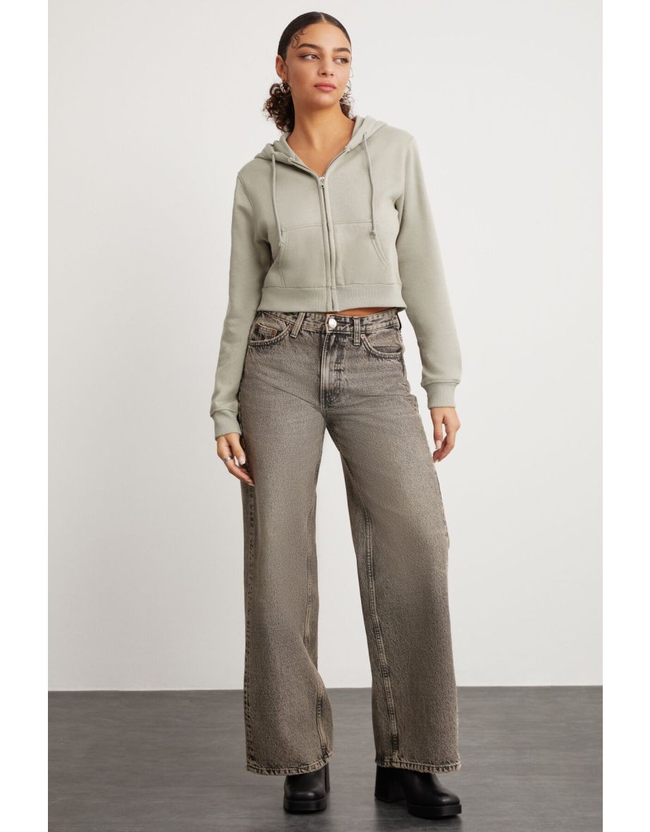DELIA Women's Hooded Crop Almond Green