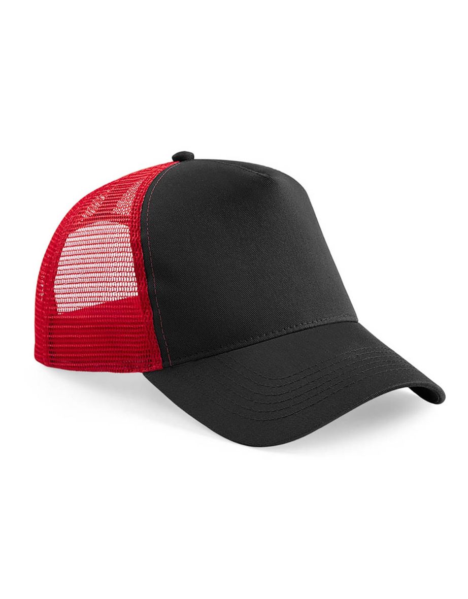 Beechfield Mens Half Mesh Trucker Cap / Headwear - Black/Classic Red