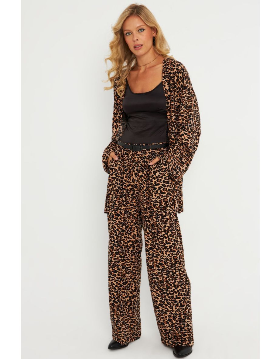 Women's Camel-Black Patterned Bottom Top Set