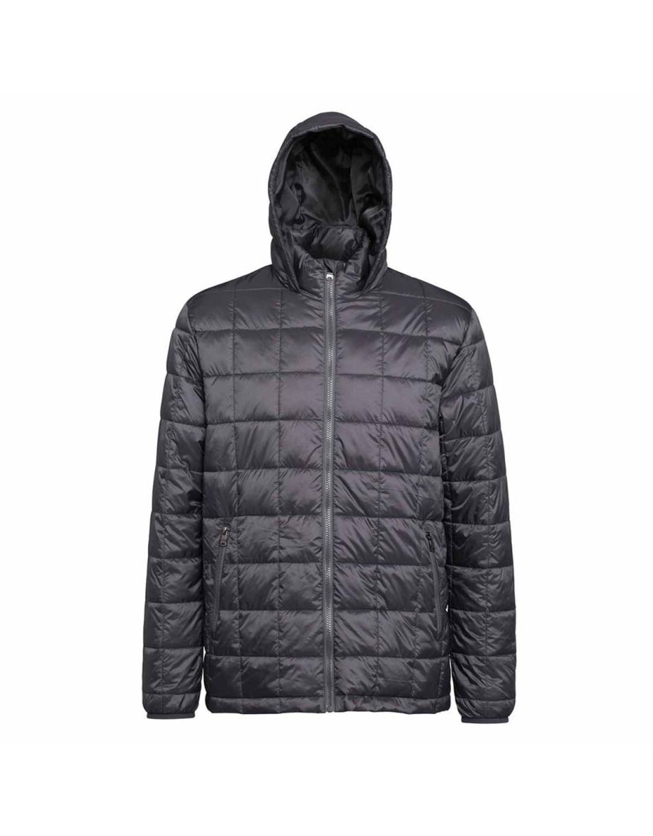 2786 Mens Box Quilt Hooded Zip Up Jacket - Steel