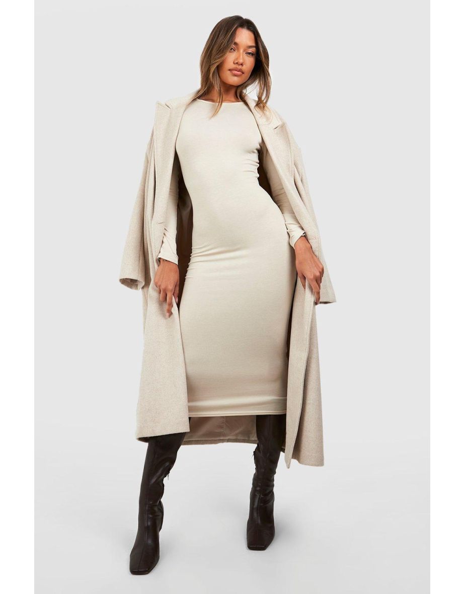 Long Sleeve Midi Dress - stone