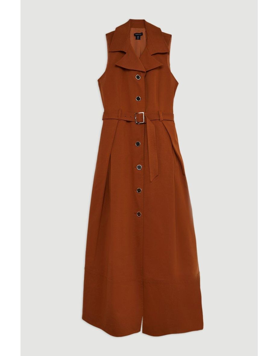 Tailored Cotton Halter Neck Belted Full Skirted Shirt Dress - 4