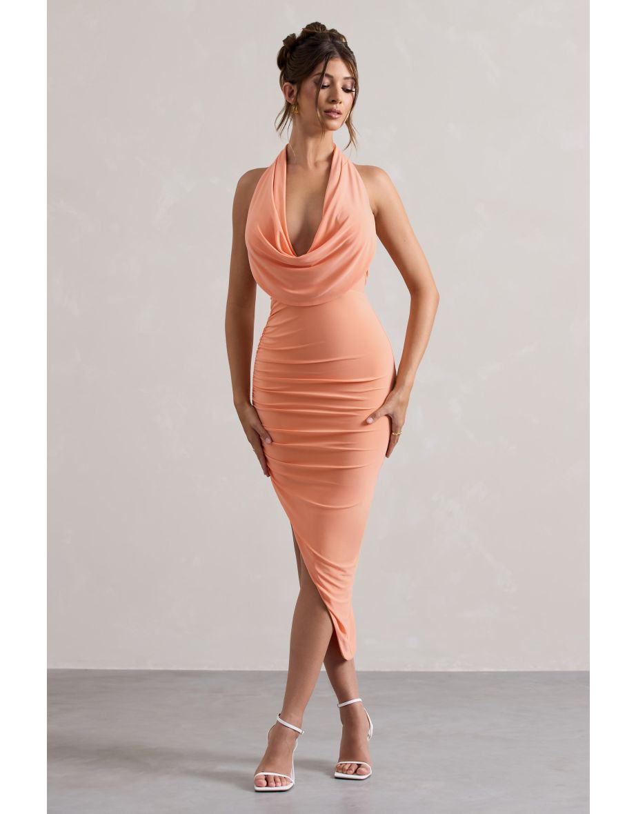 Hayley | Peach Cowl-Neck Asymmetric Dress - 4