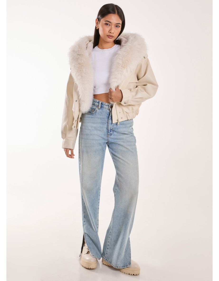 Fur Hooded Cropped Utility Jacket