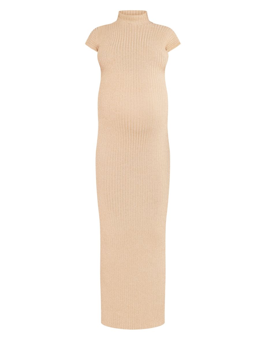 Maternity Gold Knit High Neck Maxi Dress - 4