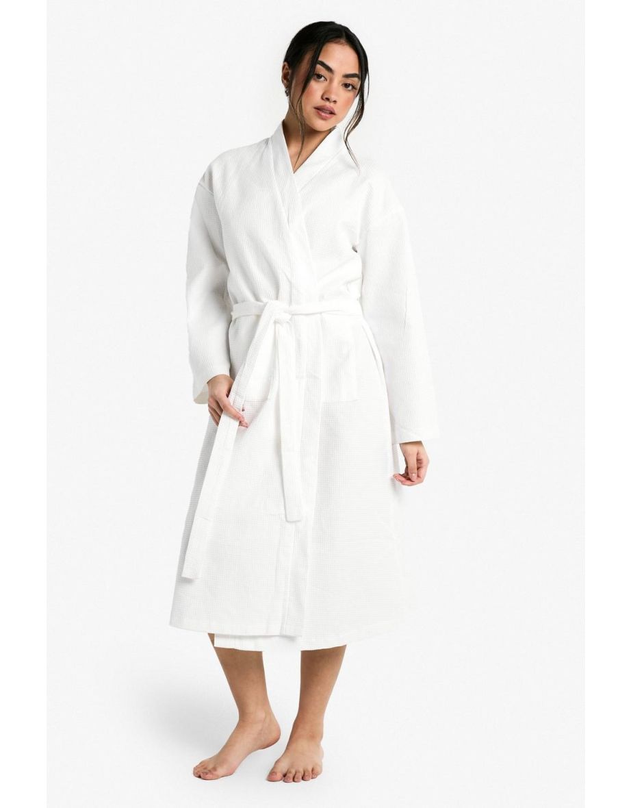 Waffle Dressing Gown Robe - white