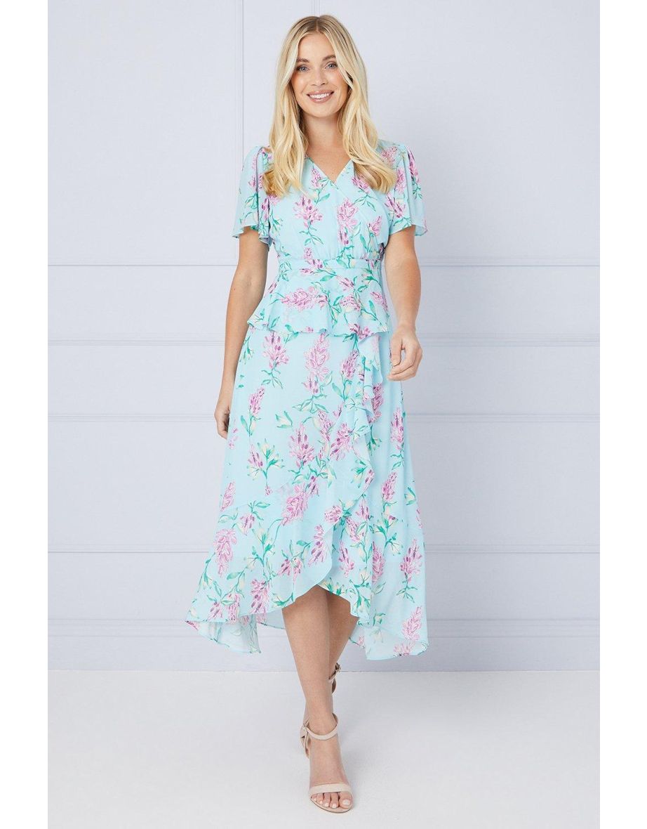 Petite Floral Ruffle Peplum Midi Dress