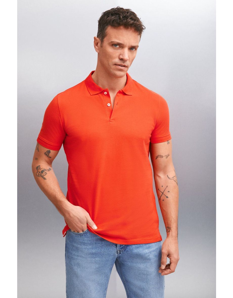 MARTEN Men 100% Cotton Short Sleeve Regular Fit Red Polo Neck T-shirt - 5