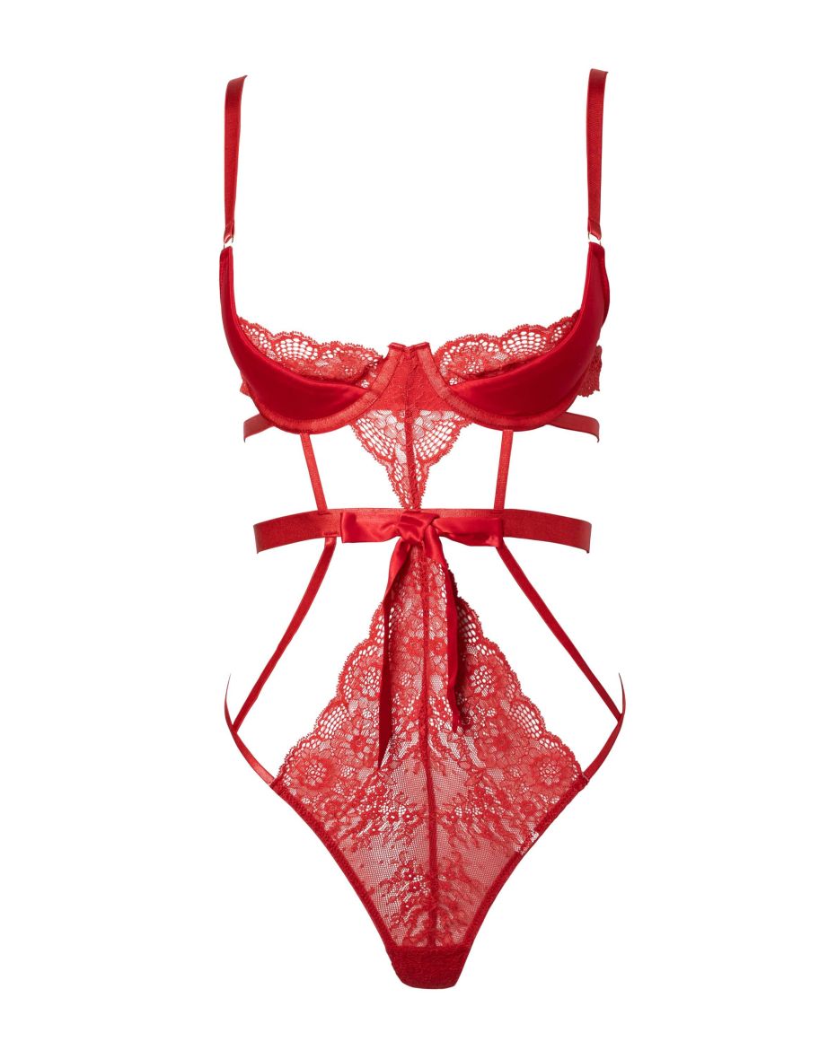 Bella Red Satin and Lace Bodysuit - 4
