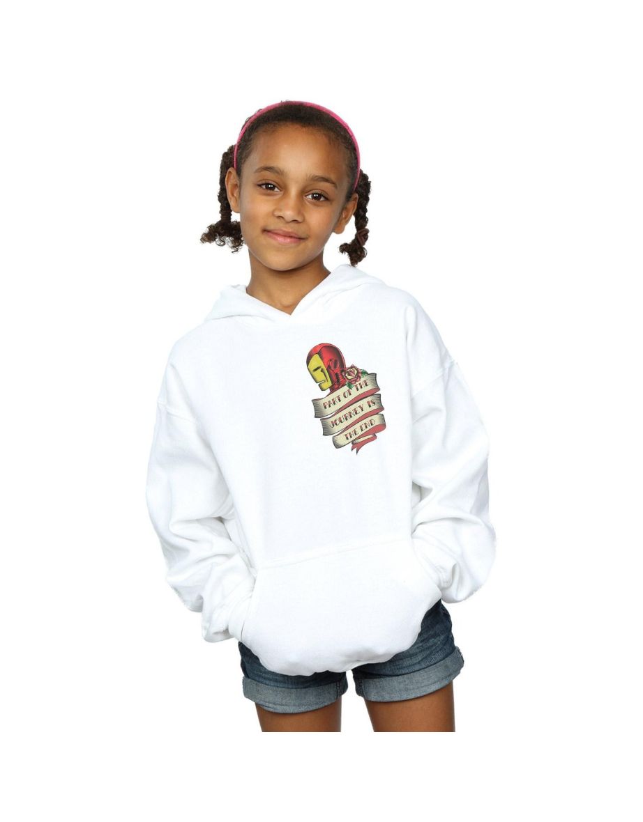 Marvel Girls Iron Man Tattoo Journey Breast Print Hoodie - White