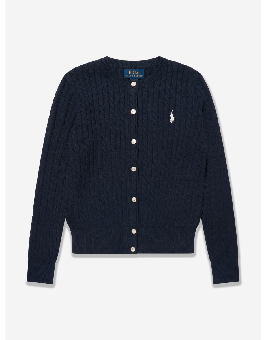 Girls Cable Knit Cardigan in Navy