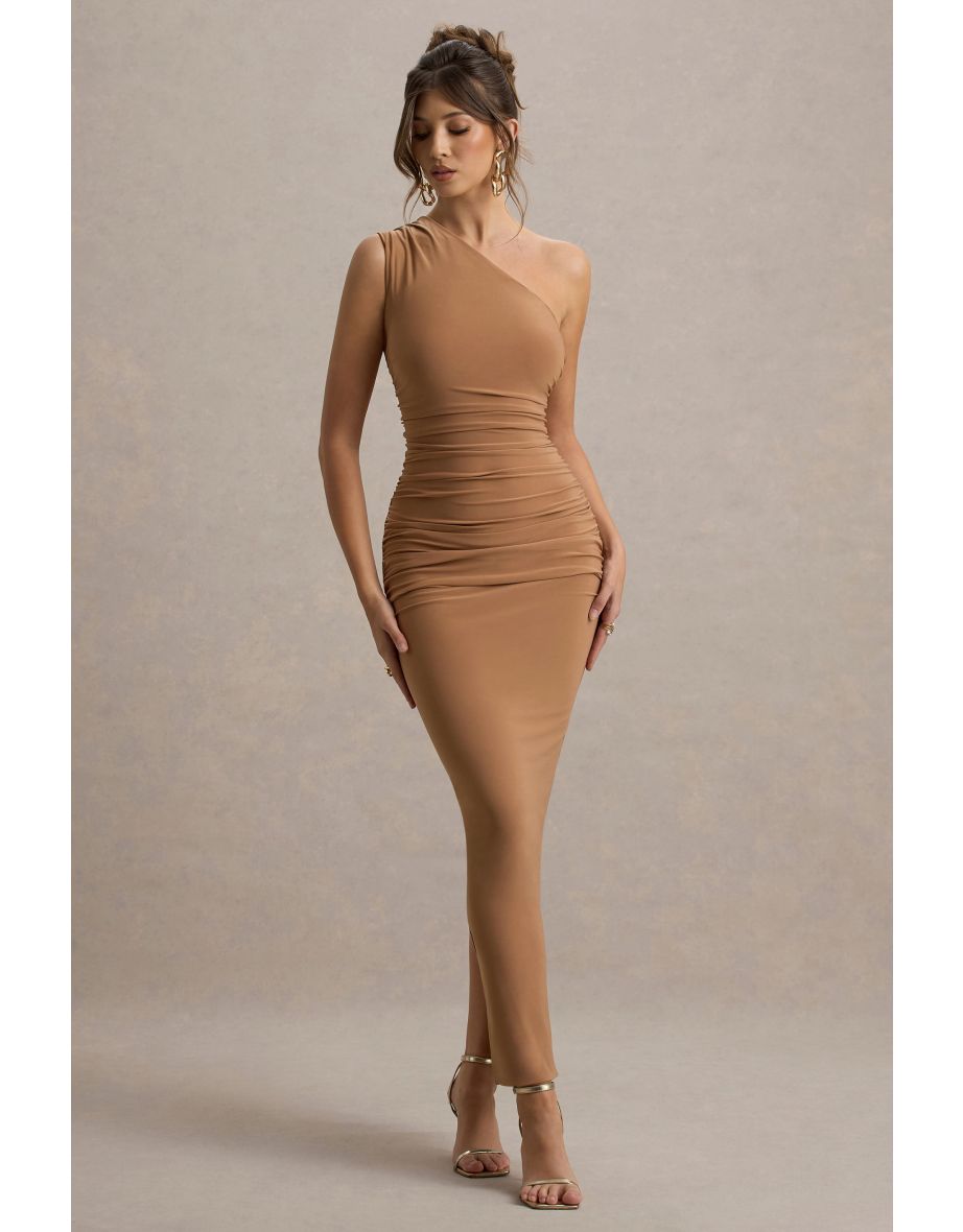 Dalarie | Brown One-Shoulder Gathered Maxi Dress