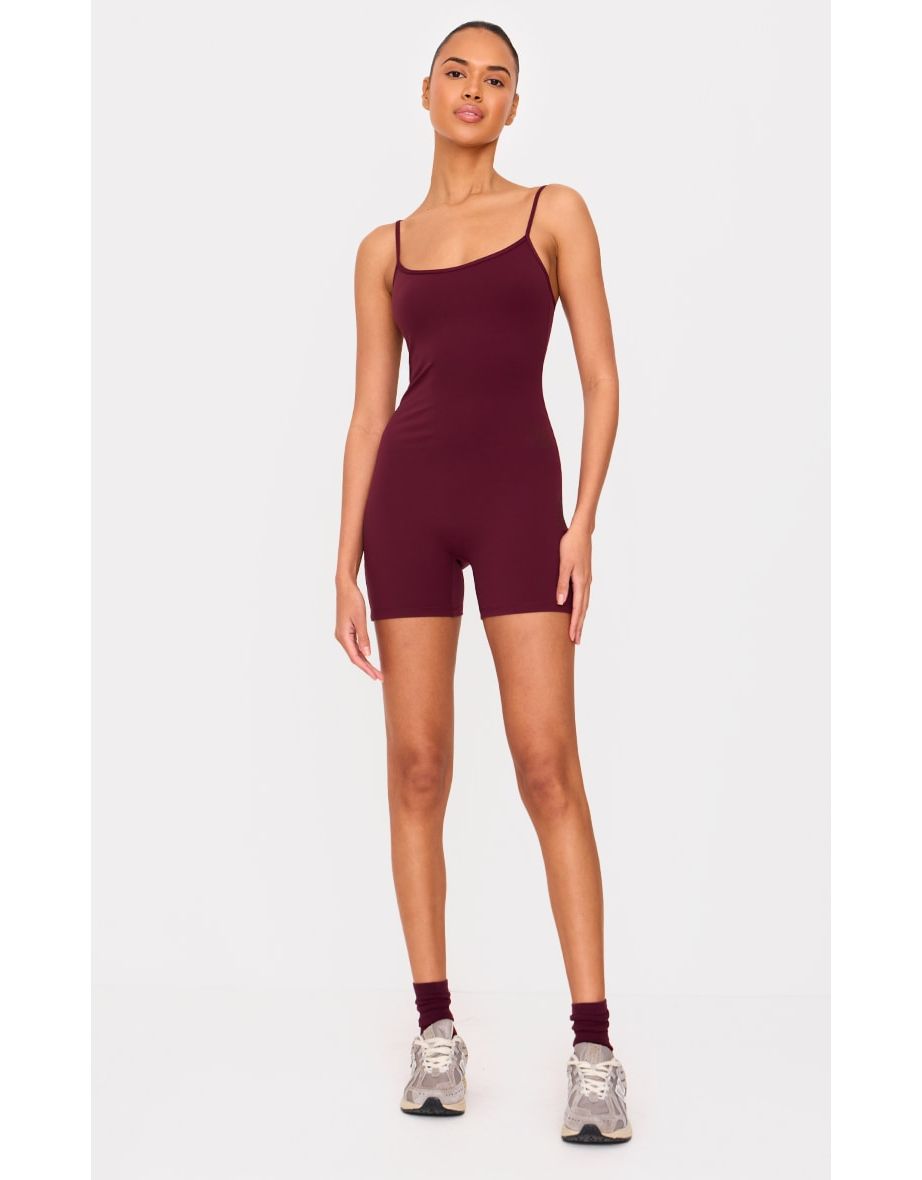 Deep Burgundy Sculpt Sleeveless Short Unitard