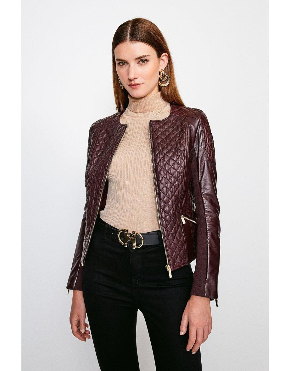 Leather Quilted Biker Jacket - 3