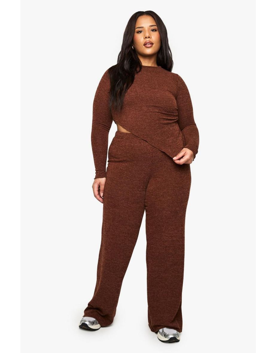 plus rouched top and trouser co-ord - chocolate