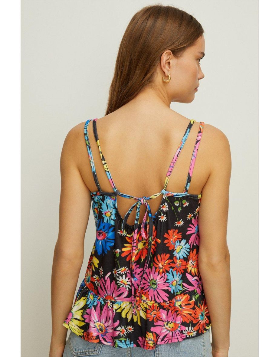 Floral Print Button Front Frill Hem Top - 2