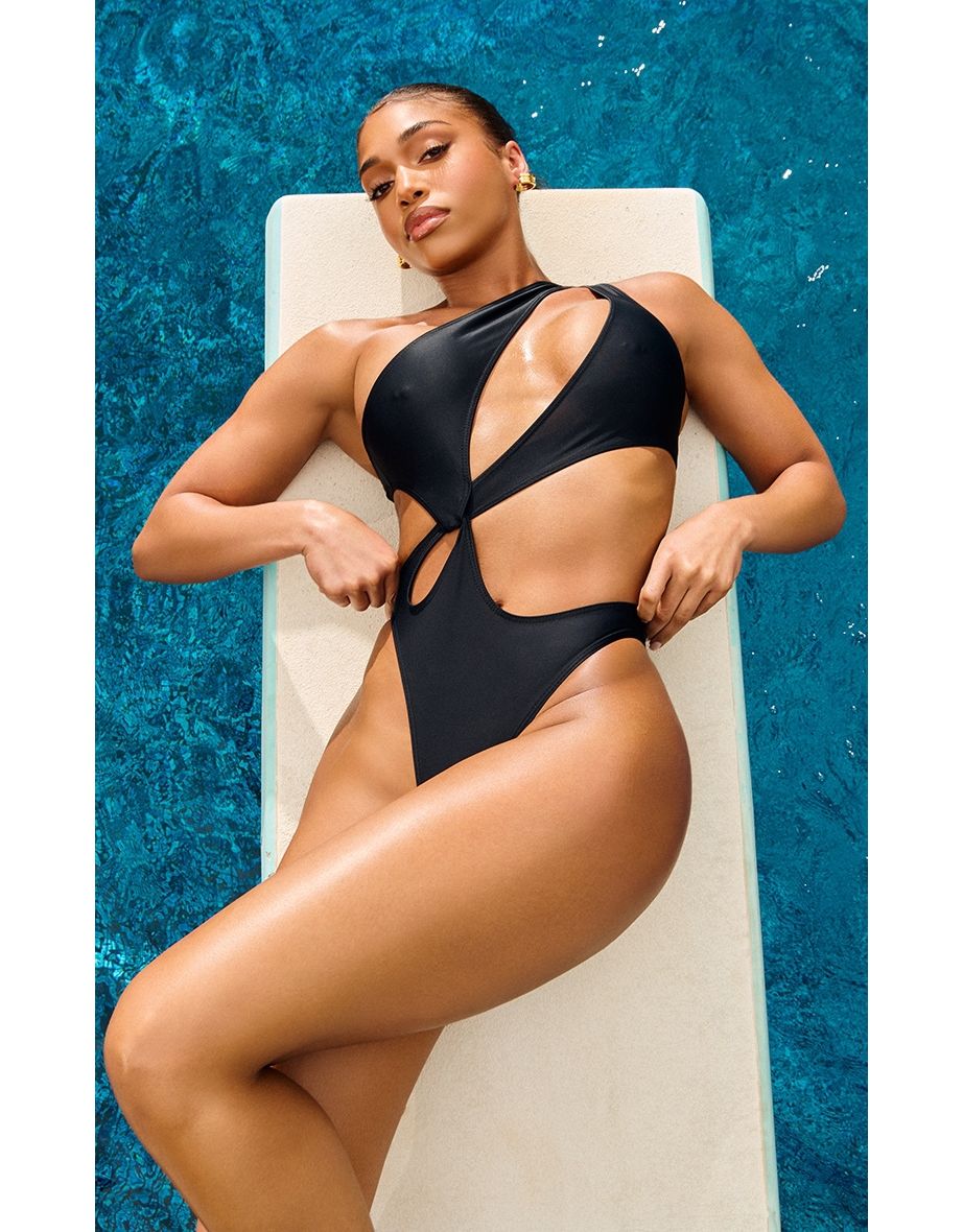 Black Loop One Shoulder Swimsuit