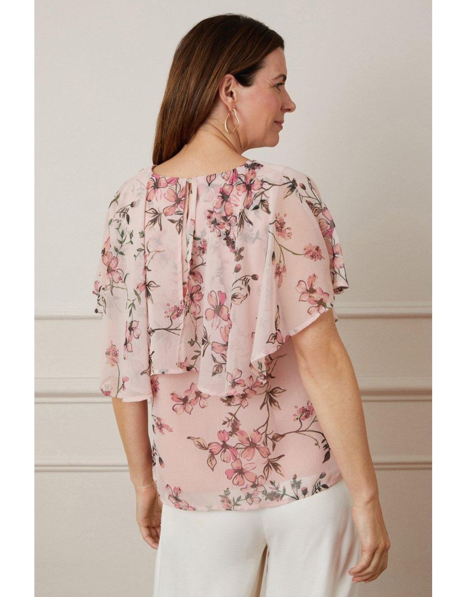 Floral Print Cape Sleeve Blouse - 2