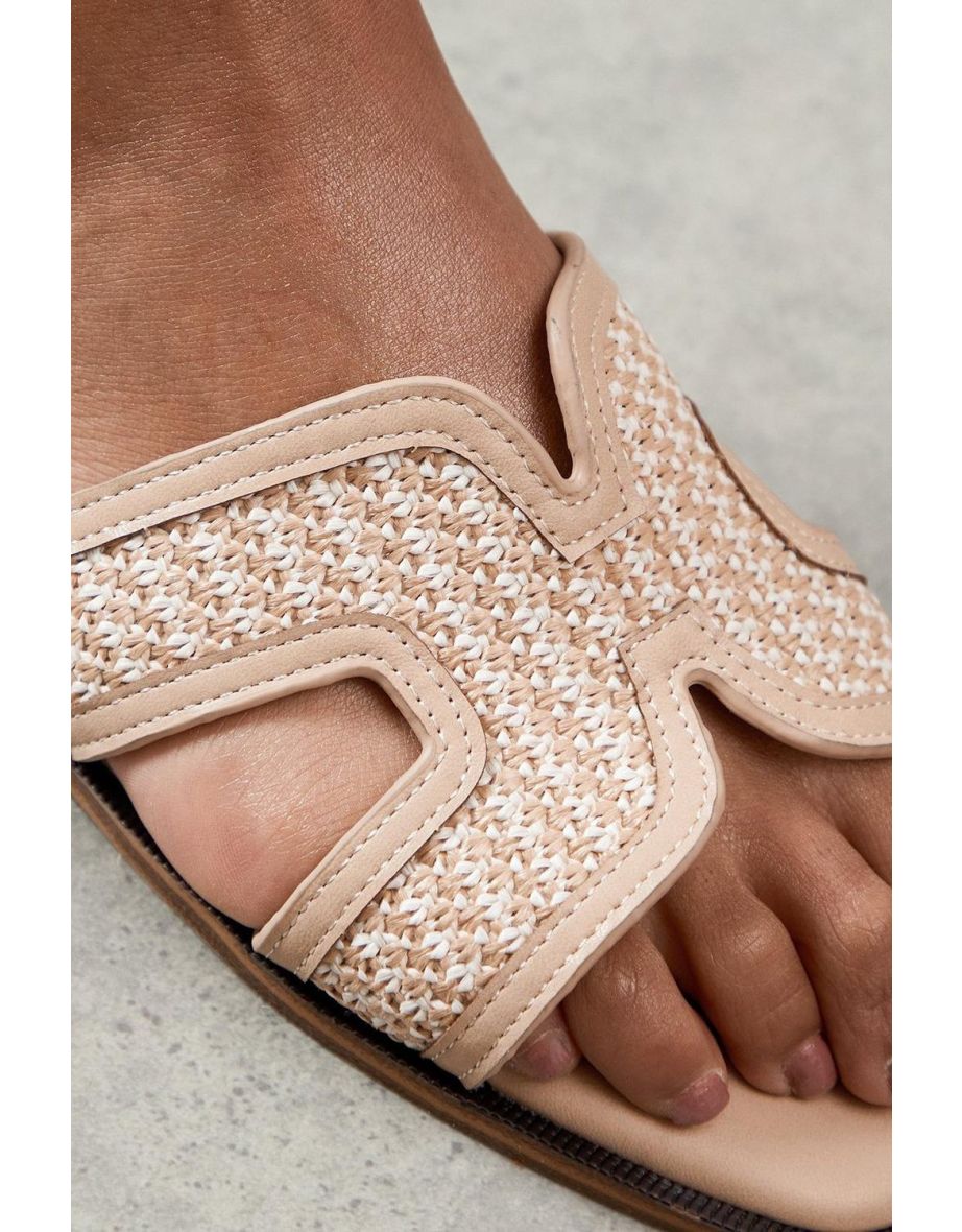 Dwyn Comfort Faux Leather Mix Material Flat Sliders - 3