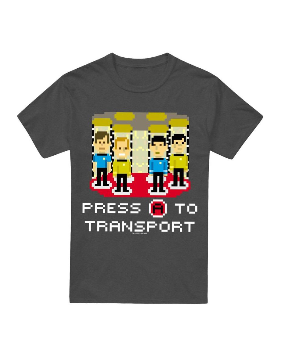 Star Trek Unisex Adult Press A to Transport T-Shirt - Charcoal