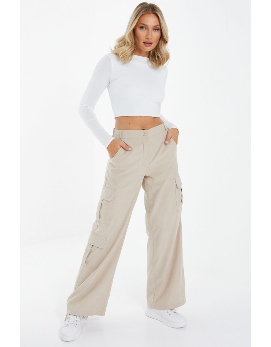 Quiz Stone High Waisted Wide Leg Trousers