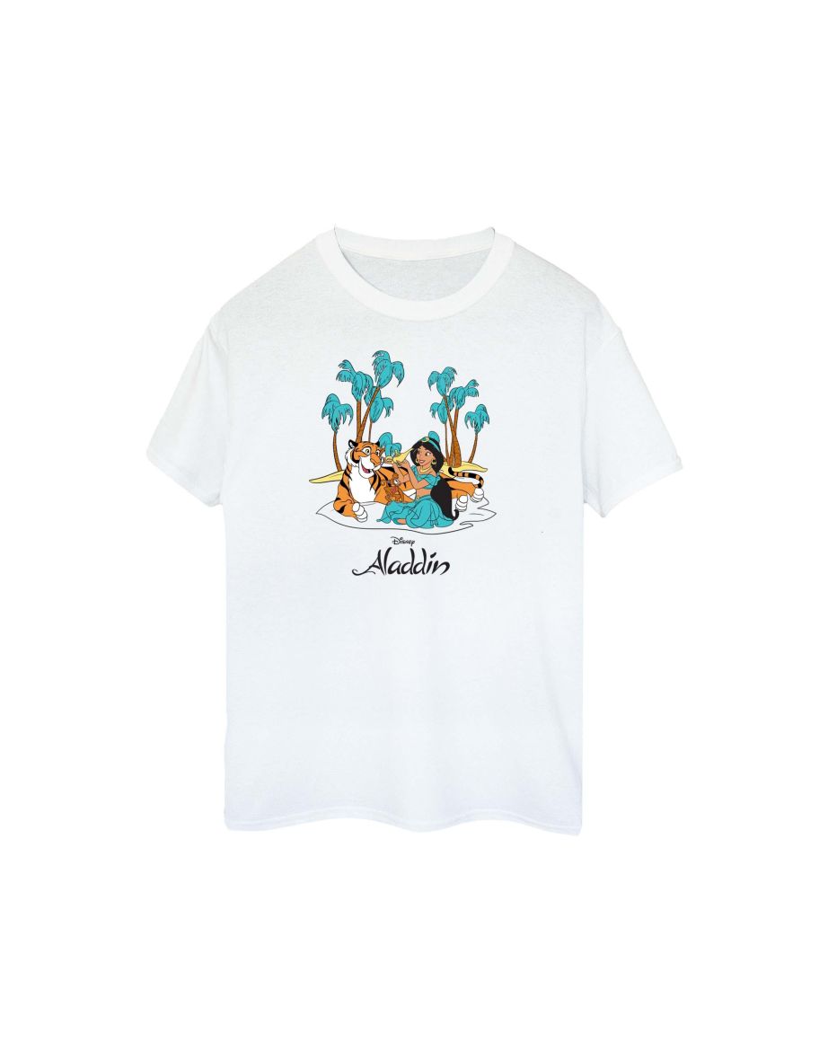 Disney Womens/Ladies Aladdin Jasmine Abu Rajah Beach Cotton Boyfriend T-Shirt - White - 1