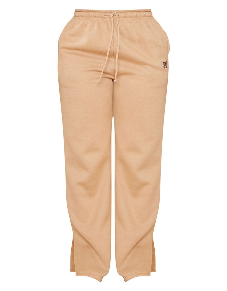 PRETTYLITTLETHING Shape Camel Embroidered High Waist Straight Leg Joggers - 4