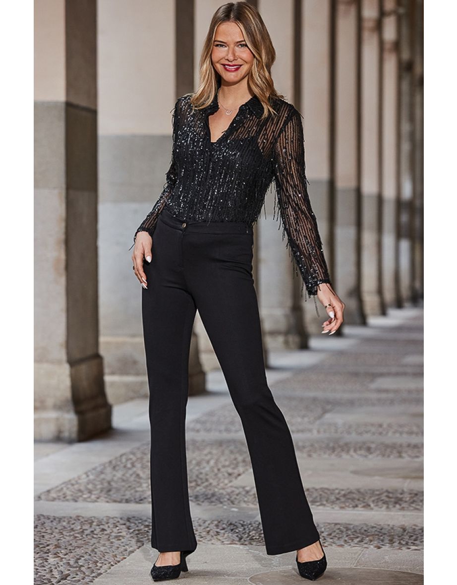 Black Ponte Kick Flare Trousers