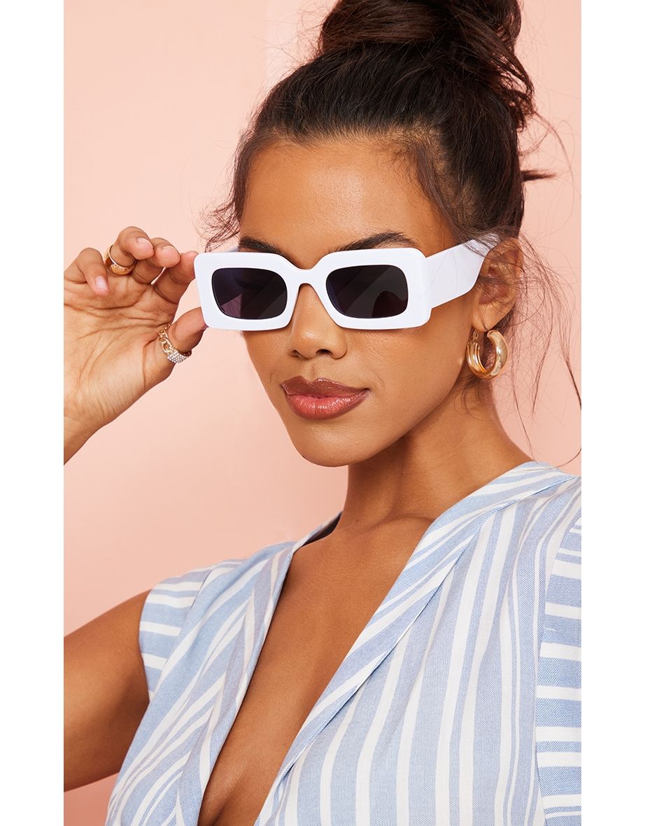 Shop White Retro Chunky Rectangular Sunglasses Online in Kuwait VogaCloset