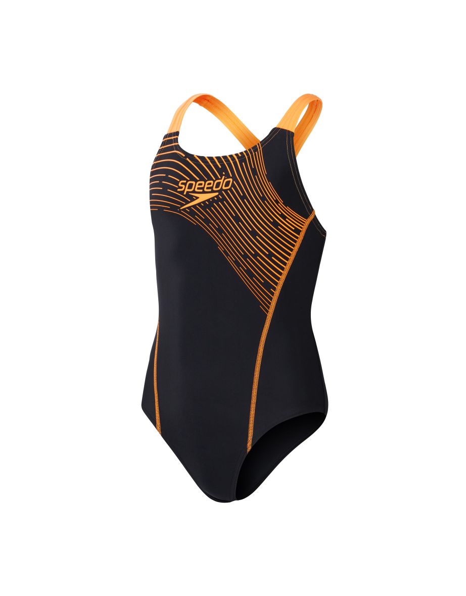 Girl's Speedo Juniors Medley Logo Medalist 1 Piece Swimsuit in Black