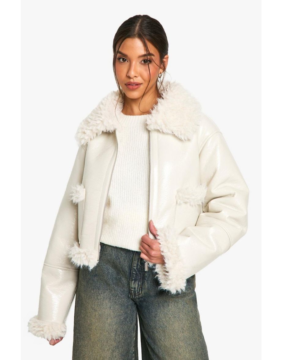 Vinyl Faux Fur Trim Jacket